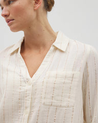 Cotton Gauze Long Sleeve Notch Collar Pajama Top - CHAMPAGNE STRIPE | Soma Women