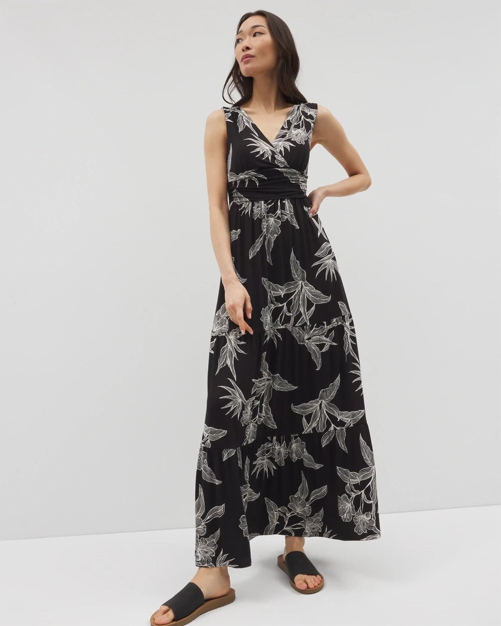 Goddess Tiered Maxi Dress - PLUMERIA BLOOMS GRAND BLK | Soma Women