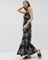 Goddess Tiered Maxi Dress - PLUMERIA BLOOMS GRAND BLK | Soma Women