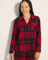 Super Soft Long-Sleeve Notch Collar Pajama Top - WRAPPED UP PLAID RED | Soma Women