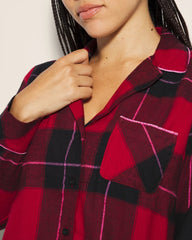 Super Soft Long-Sleeve Notch Collar Pajama Top - WRAPPED UP PLAID RED | Soma Women
