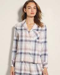 Super Soft Long-Sleeve Notch Collar Pajama Top - DREAMIEST PLAID GRAY | Soma Women