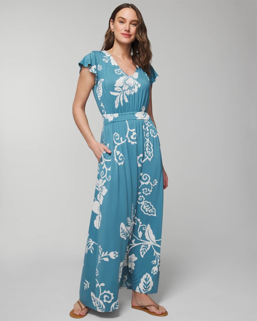 Flutter Sleeve Maxi Bra Dress - GARDEN TAPESTRY G BLUE | Soma Women