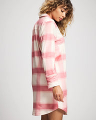 Long-Sleeve Notch Collar Sleepshirt - FROSTED PLAID PINK | Soma Women
