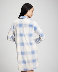 Long-Sleeve Notch Collar Sleepshirt - FROSTED PLAID BLUE | Soma Women