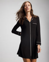 Piped Long-Sleeve Sleepshirt - BLACK | Soma Women