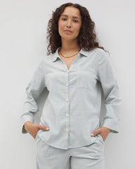 Beach Cotton Long Sleeve Button-Up - BLUE HEAVEN STRIPE | Soma Women