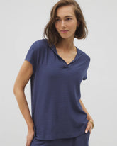 Crinkle Knit Short Sleeve V-Neck Hoodie - LUNAR TIDE | Soma Women