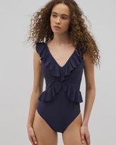 Beyond Control Solid Essentials Ruffle One-Piece - DARK NAVY | Soma Women