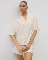 Crinkle Knit Relaxed Button-Up Top - PARCHMENT | Soma Women