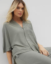 Crinkle Knit Relaxed Button-Up Top - RESTORATION GREEN | Soma Women