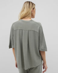 Crinkle Knit Relaxed Button-Up Top - RESTORATION GREEN | Soma Women