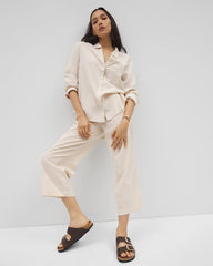 Beach Cotton Crop Pant - PALE SAND STRIPE | Soma Women