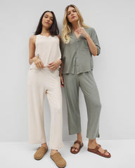 Crinkle Knit Wide Leg Pant - RESTORATION GREEN | Soma Women