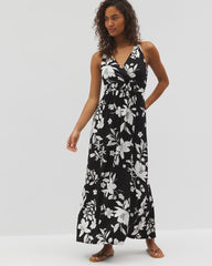 Isla Cross Back Maxi Bra Dress - PLUMERIA DREAM G BLACK | Soma Women