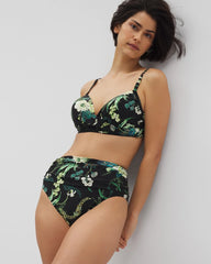 Ruched High-Waist Bikini Bottom - TROPICAL TWIST BLACK | Soma Women