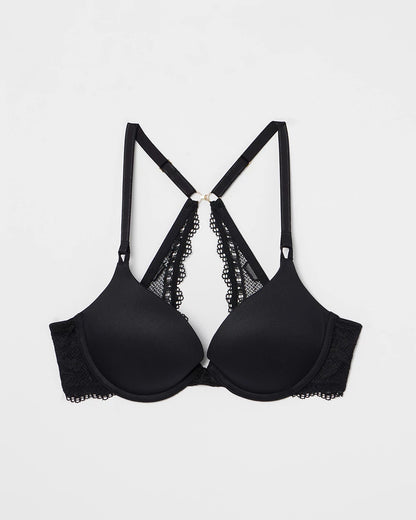 Push-Up Plunge Bra with Lace - BLACK | Soma Women