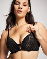Push-up Plunge Bra with Lace - BLACK W/ GOLD FILL | Soma Women
