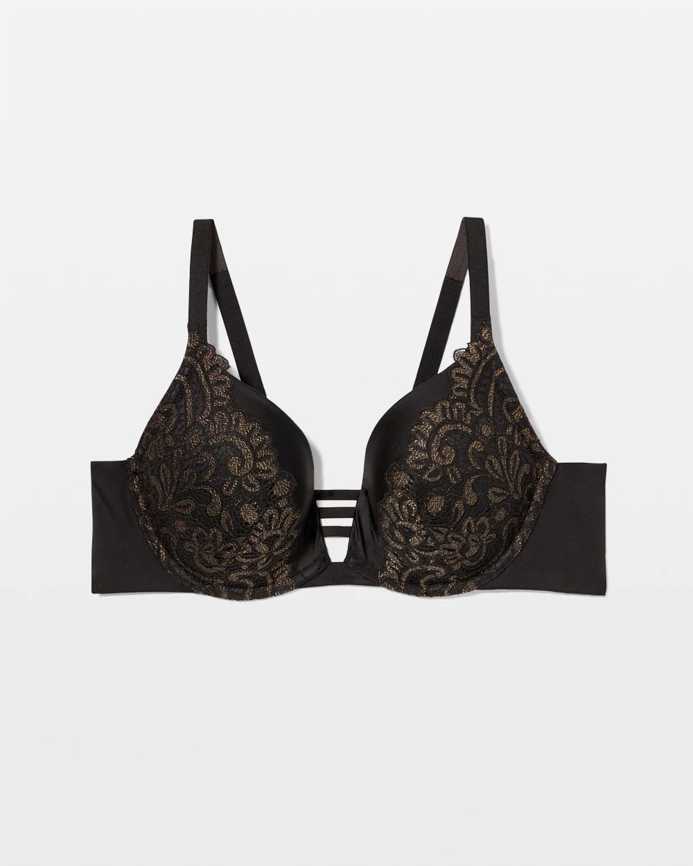 Push-up Plunge Bra with Lace - BLACK W/ GOLD FILL | Soma Women