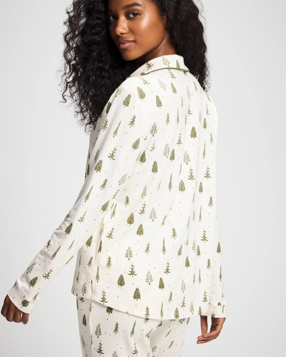 Long-Sleeve Notch Collar Pajama Top - FESTIVE FIRS CHAMP DREAMS | Soma Women