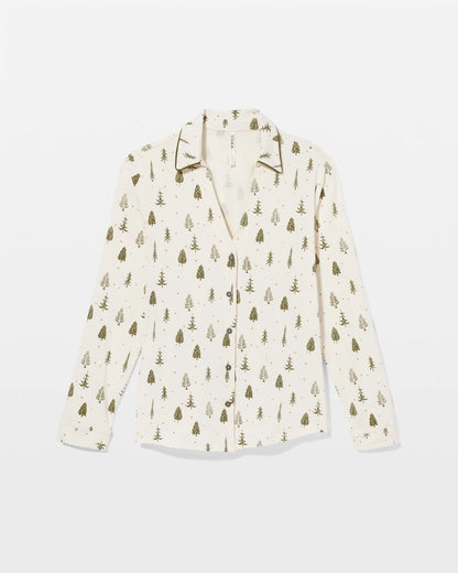 Long-Sleeve Notch Collar Pajama Top - FESTIVE FIRS CHAMP DREAMS | Soma Women