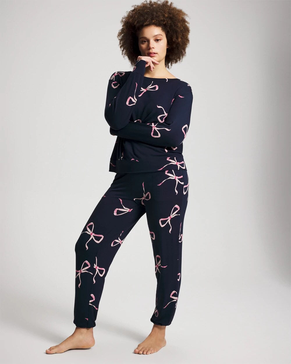 Long-Sleeve Pajama Top - BELOVED BOWS GRAND NAVY | Soma Women