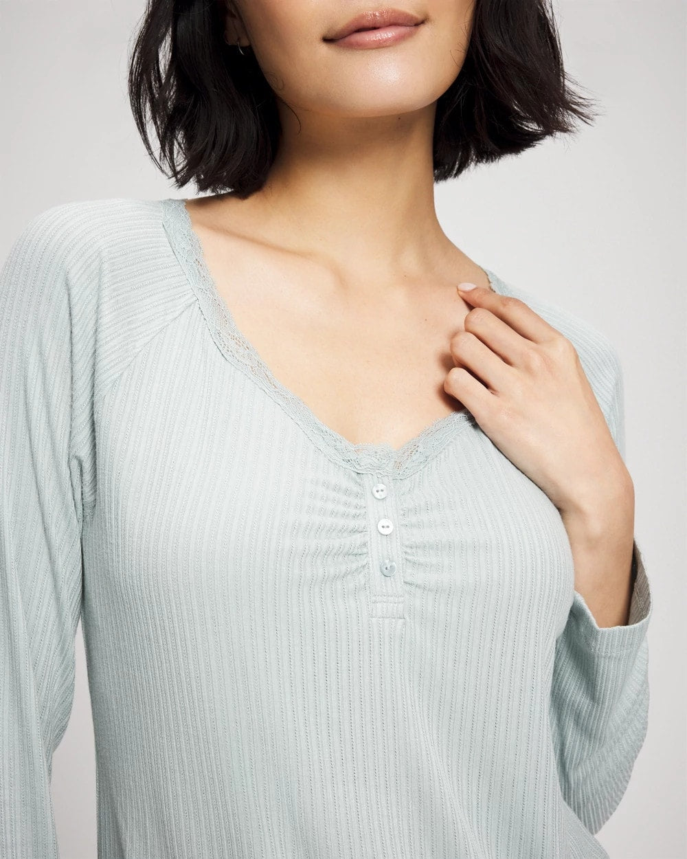 Pointelle Long Sleeve Pajama Top - GREEN MIST | Soma Women