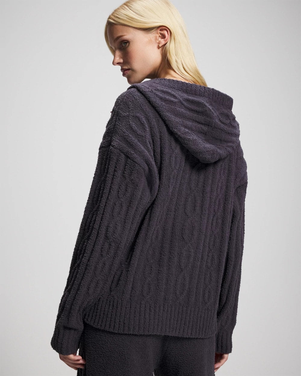 Cable Knit Plush Hoodie - GRAY INK | Soma Women