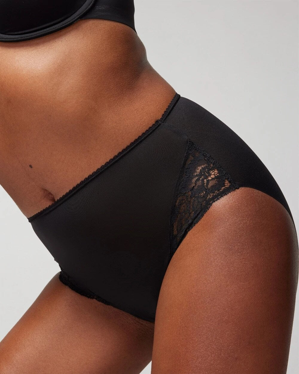 High-Waist Brief Panty with Lace - BLACK | Soma Women