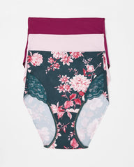 Tummy High-Waist Brief Panty with Lace 3 Pack - COTTAGE FLORAL MULTI PACK | Soma Women