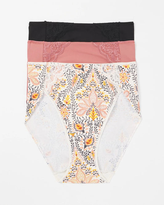 High-Leg Brief Panty with Lace 3 Pack - VINE PAISLEY MULTIPACK | Soma Women
