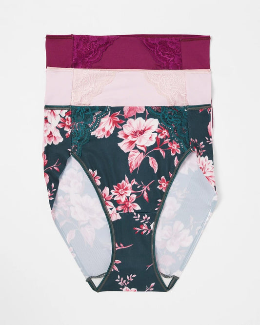 High-Leg Brief Panty with Lace 3 Pack - COTTAGE FLORAL MULTI PACK | Soma Women
