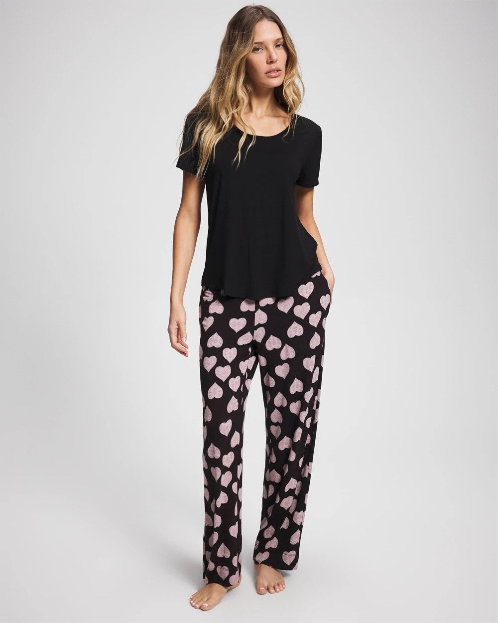 Short Sleeve + Pant Pajama Set - MANDALA HEARTS BLACK | Soma Women