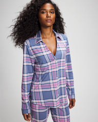 Long-Sleeve Notch Collar Pajama Top - PRETTY PLAID SUNDOWN | Soma Women