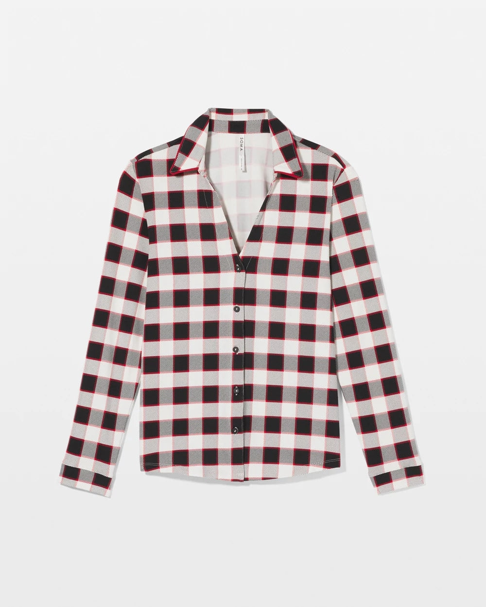 Long-Sleeve Notch Collar Pajama Top - DREAMSCAPE PLAID BLACK | Soma Women