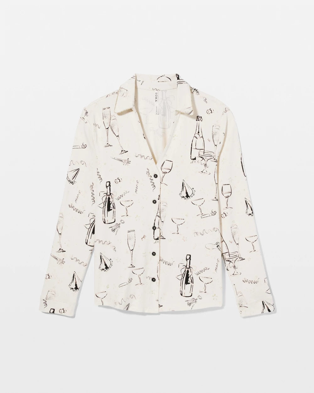 Long-Sleeve Notch Collar Pajama Top - FIZZ THE SEASON FOIL | Soma Women