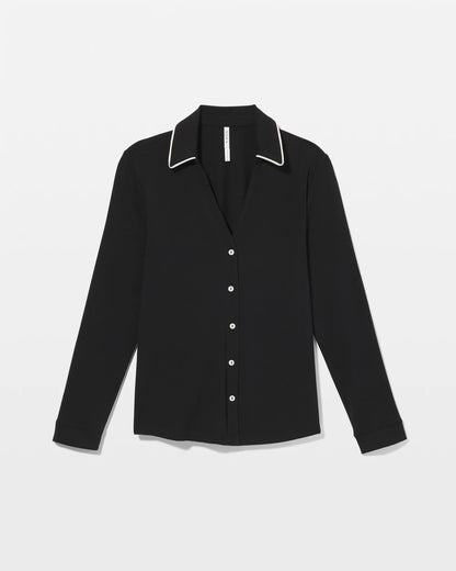 Long-Sleeve Notch Collar Pajama Top - BLACK | Soma Women