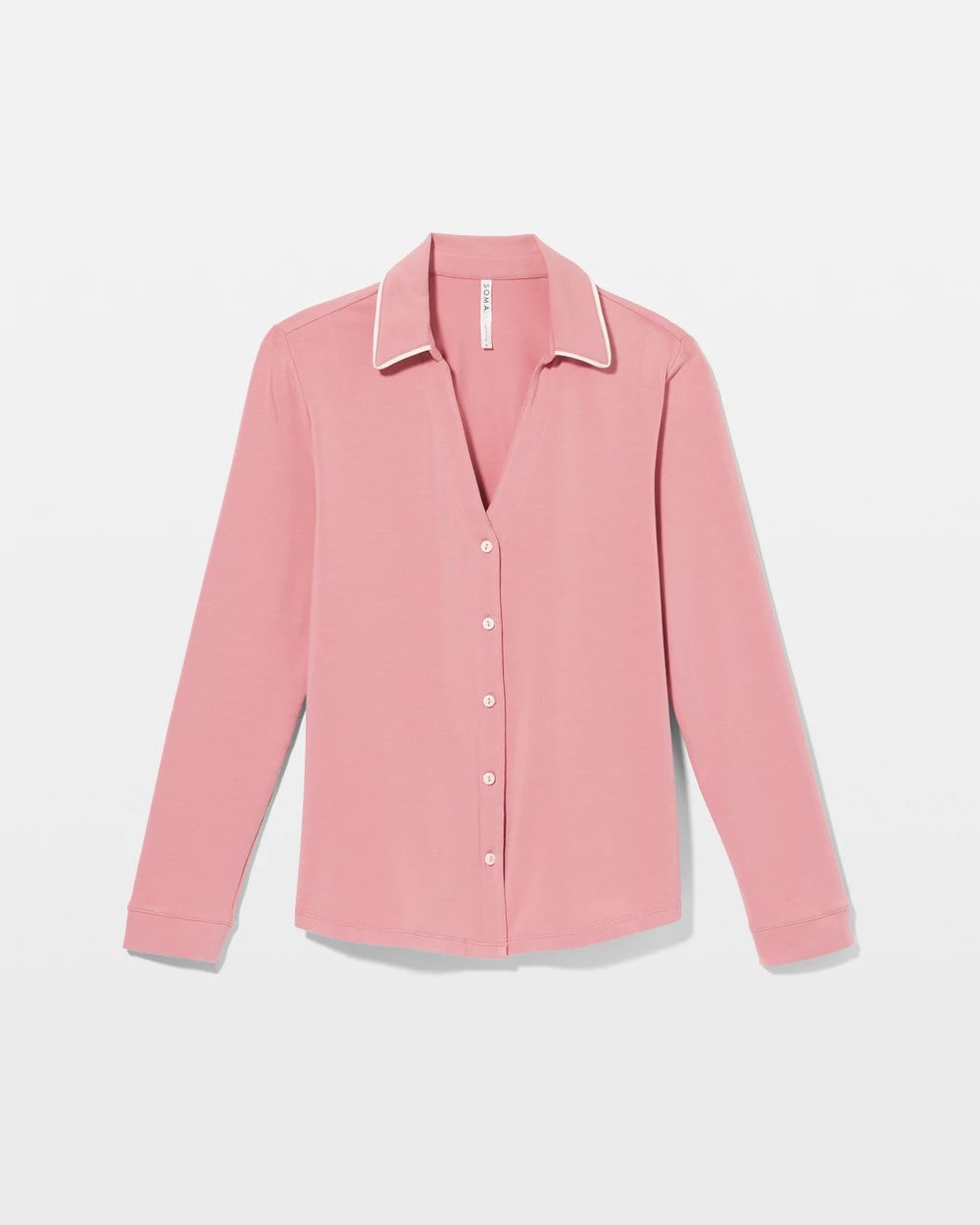Long-Sleeve Notch Collar Pajama Top - ANTIQUE PINK | Soma Women