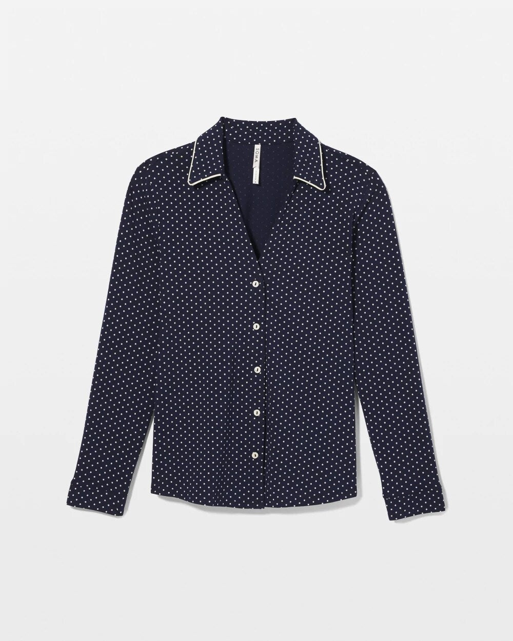 Long-Sleeve Notch Collar Pajama Top - METRO DOT NAVY | Soma Women