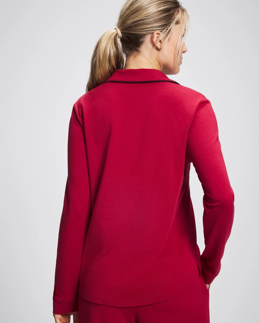 Long-Sleeve Notch Collar Pajama Top - PAINT THE TOWN RED | Soma Women