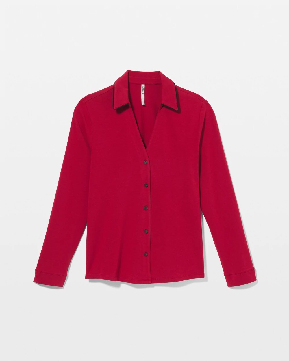 Long-Sleeve Notch Collar Pajama Top - PAINT THE TOWN RED | Soma Women