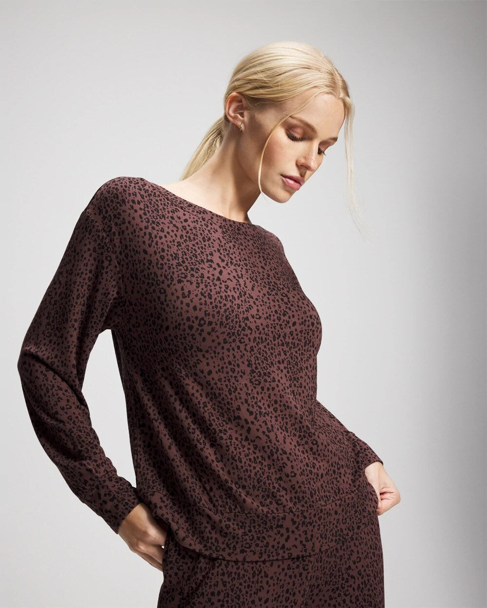 Long-Sleeve Pajama Top - HOT SPOT MOCHA | Soma Women