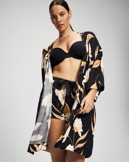 Short Robe - MYSTIC BLOOMS BLACK MID | Soma Women