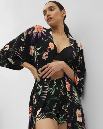 Short Robe - PARADISE PLUMES BLACK | Soma Women