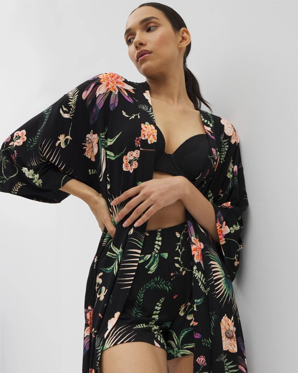 Short Robe - PARADISE PLUMES BLACK | Soma Women