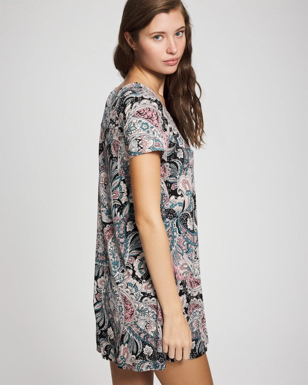 Short Sleeve Scoop Neck Sleepshirt - REGAL PAISLEY BLACK | Soma Women