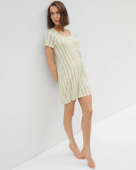 Short Sleeve Scoop Neck Sleepshirt - CHILL STRIPE CHAMPAGNE | Soma Women