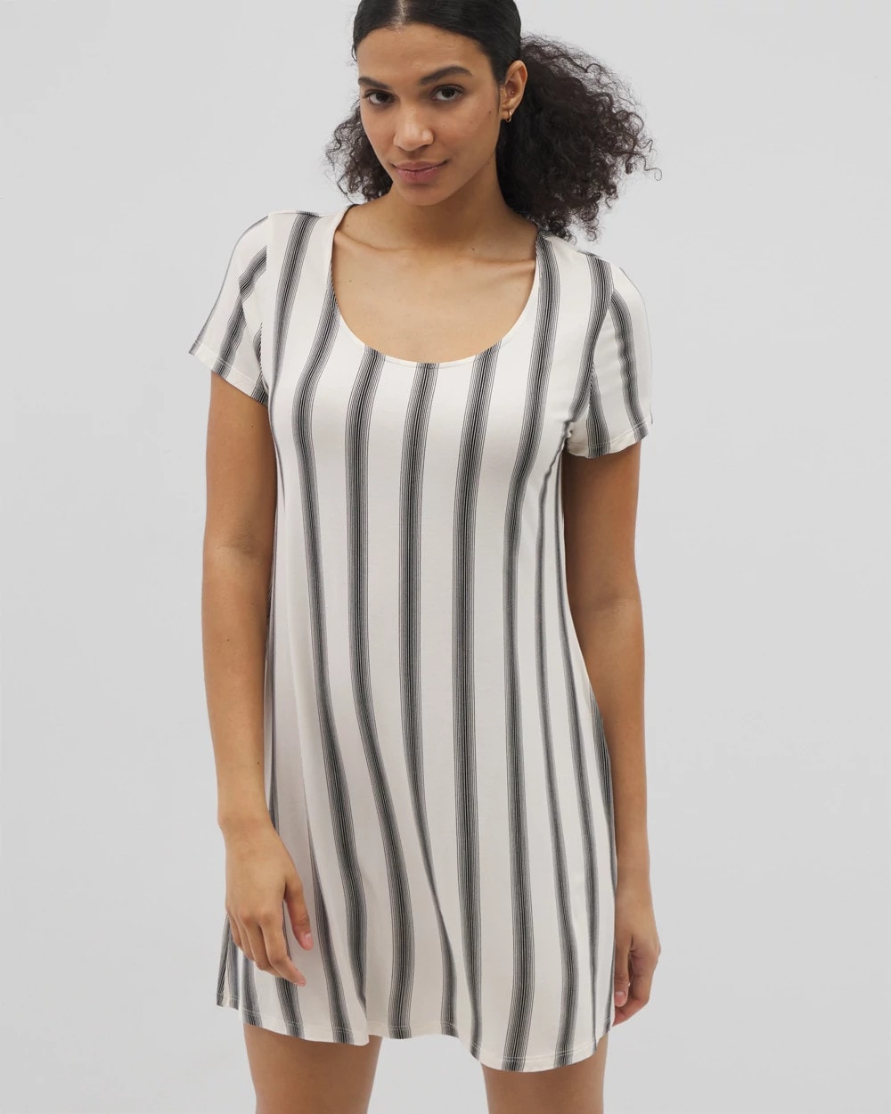Short Sleeve Scoop Neck Sleepshirt - HAMPTON STRIPE BLACK | Soma Women