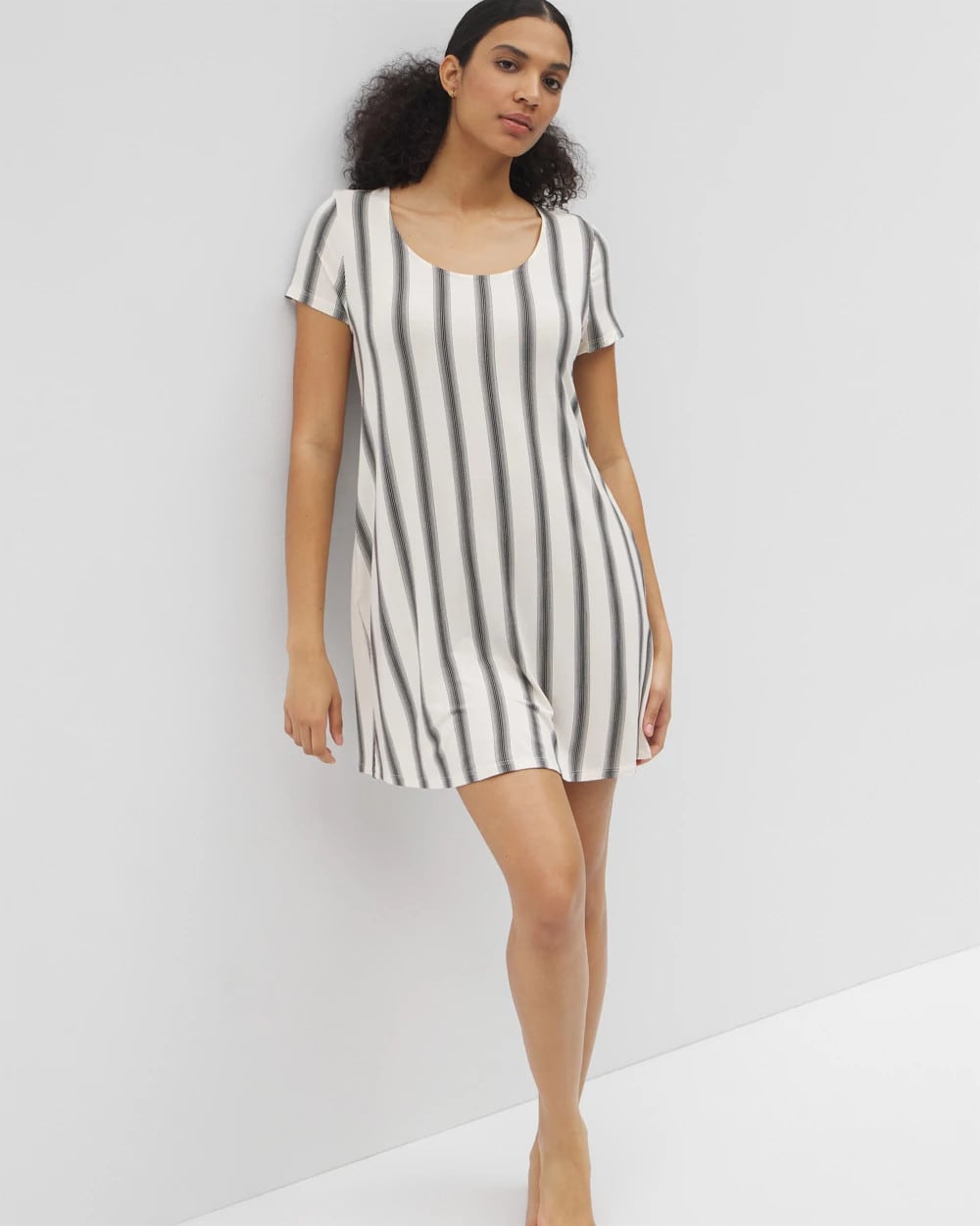 Short Sleeve Scoop Neck Sleepshirt - HAMPTON STRIPE BLACK | Soma Women