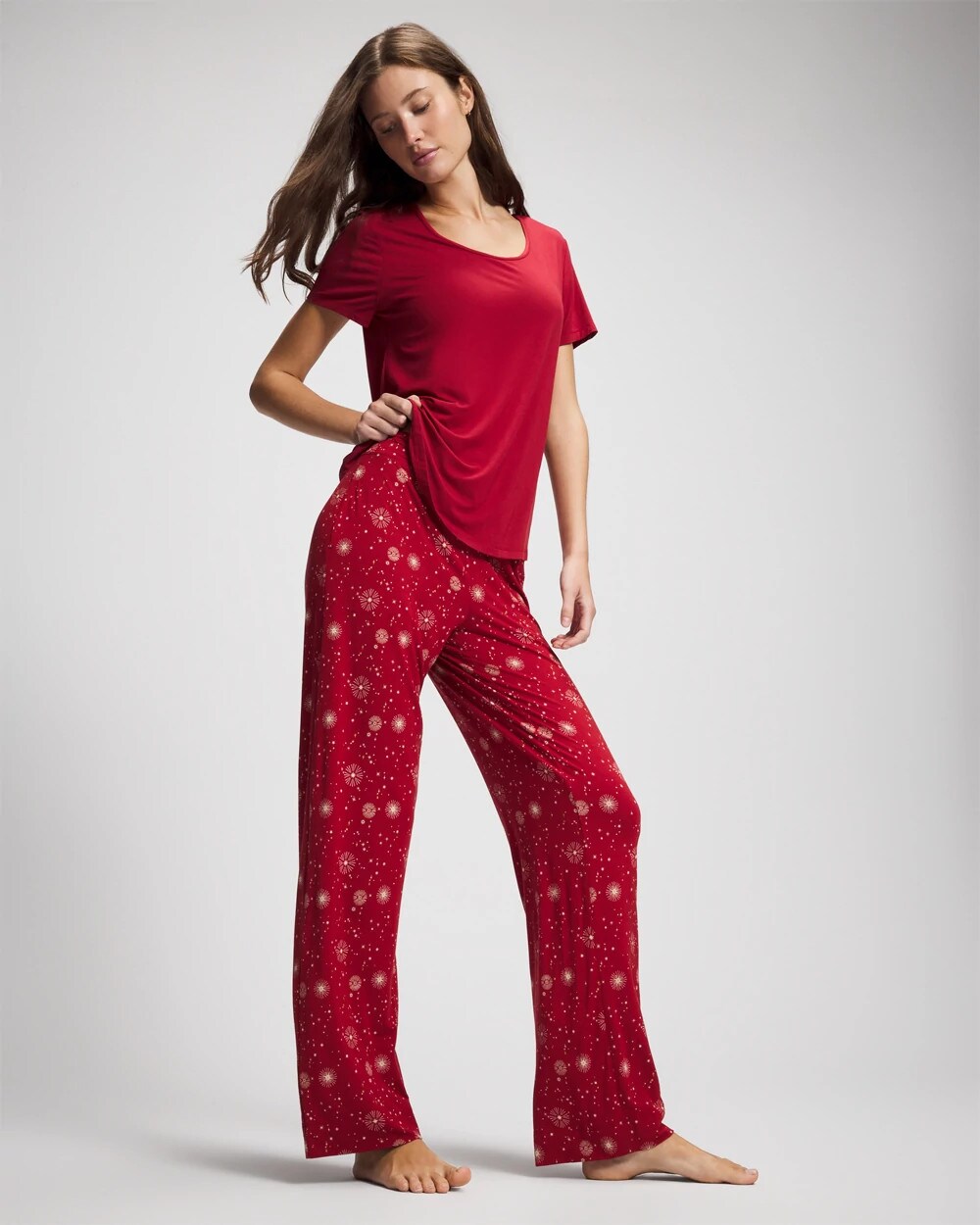 Packaged Short-Sleeve Pant Pajama Set - FIRST NIGHT RED/FOIL | Soma Women